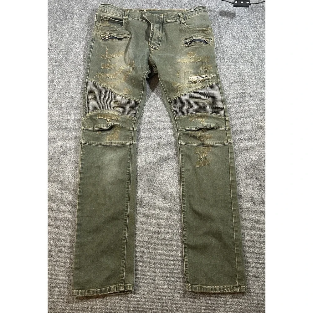 Balmain Paris 34x31 Moto Biker Distressed Slim Designer Jeans Made In Italy